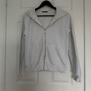 Brandy Melville Light Gray Zip-Up Hooded Sweatshirt